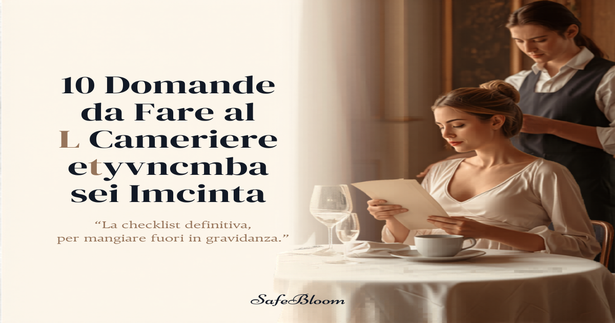 Donna incinta al ristorante che parla con un cameriere - guida SafeBloom alle domande da fare in gravidanza