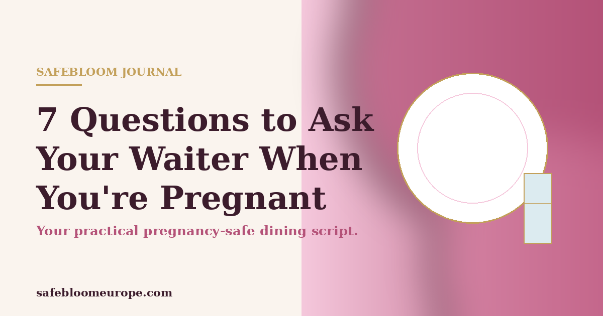 Pregnancy-safe dining script blog cover with elegant plate and glass illustration