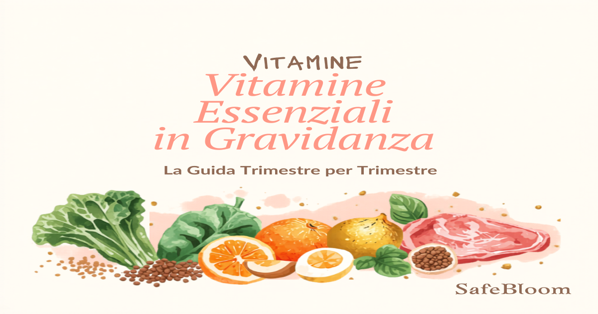 Illustrazione di alimenti ricchi di vitamine per la gravidanza