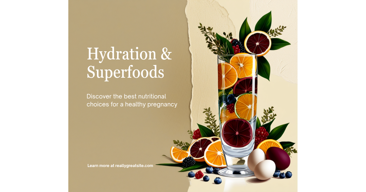 Glass of water with citrus, berries, greens and eggs - SafeBloom pregnancy nutrition