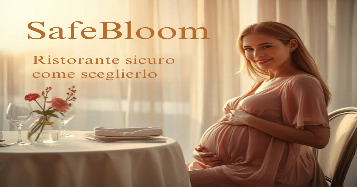 Donna in gravidanza seduta a un tavolo di ristorante elegante con il titolo Ristorante sicuro come sceglierlo