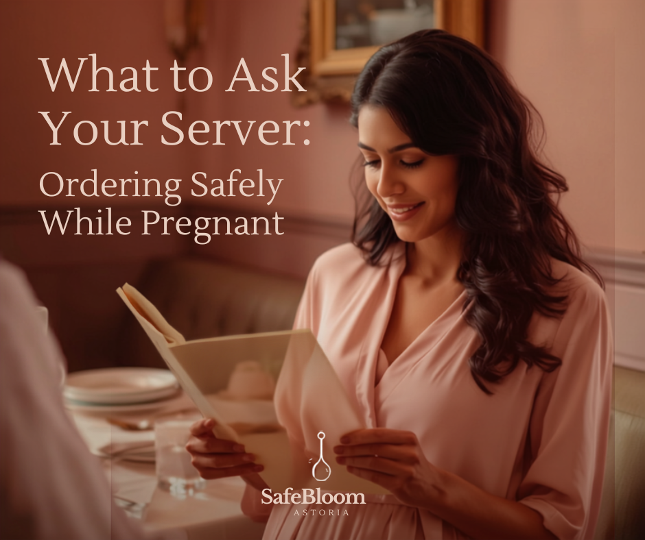 Pregnant woman reading a restaurant menu