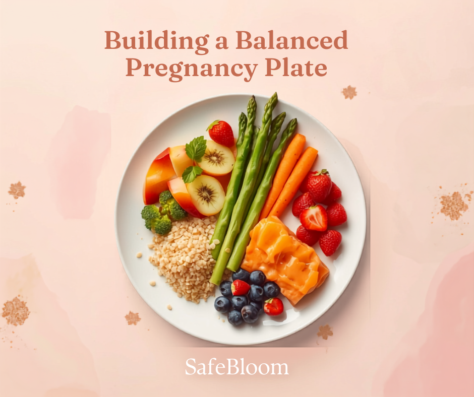 A balanced plate of healthy pregnancy foods