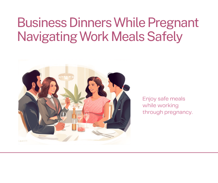 Illustration of a professional dinner with a pregnant woman, SafeBloom themed