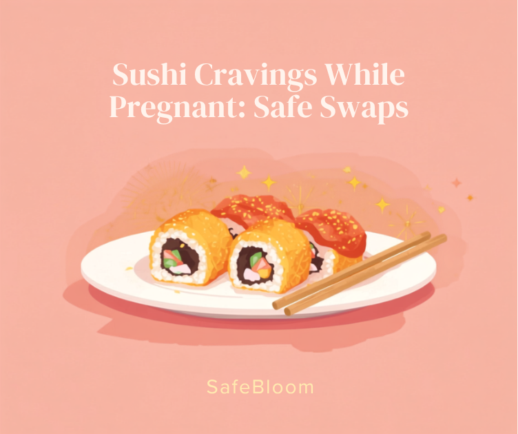 Illustration of cooked tempura sushi rolls with chopsticks, SafeBloom blog cover