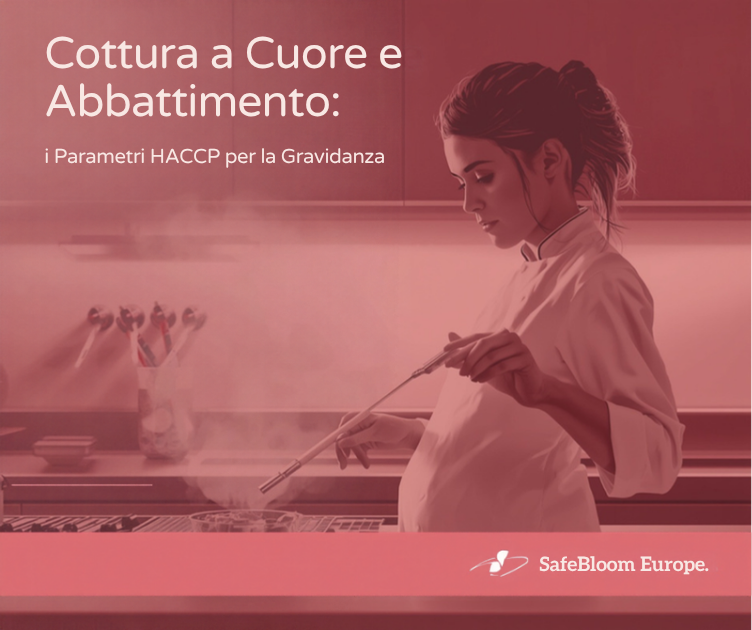 Chef misura la temperatura al cuore con termometro a sonda in cucina pregnancy-safe SafeBloom