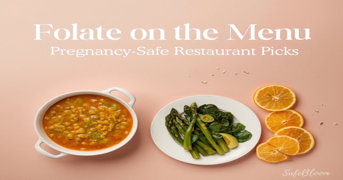 Lentil dal, asparagus, spinach and orange slices on a restaurant table - SafeBloom