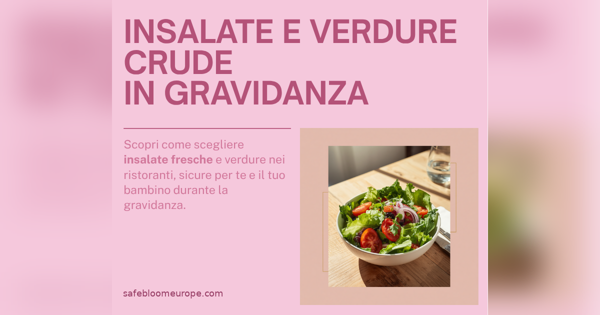 Ciotola di insalata fresca con pomodori su tavolo di ristorante, titolo Insalate e verdure crude in gravidanza