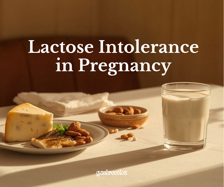 Calcium-rich non-dairy foods on a restaurant table, SafeBloom blog cover on lactose intolerance in pregnancy