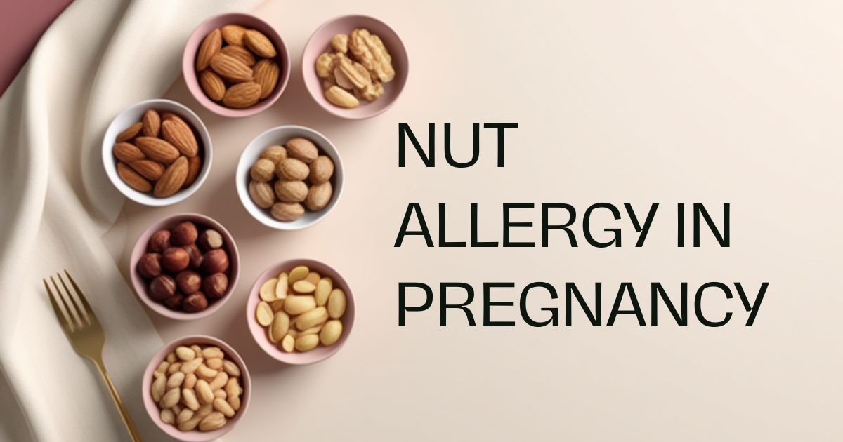 Bowls of almonds, walnuts, hazelnuts and peanuts - nut allergy in pregnancy